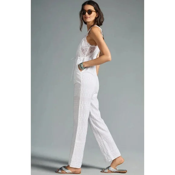 NWT Anthropologie Raga Straight-Leg White Overalls - Large - Picture 5 of 7